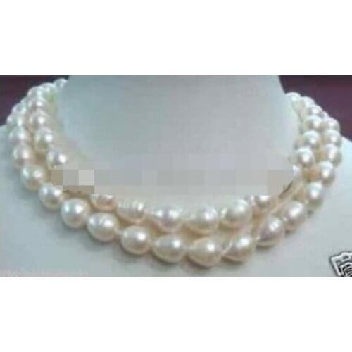 Natural 9-10mm SOUTH SEA WHITE pearl baroque NECKLACE 32"