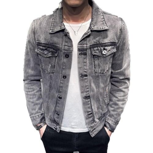 New fashion Harajuku retro vintage denim jacket men boyfriend friends gray street denim denim hip-hop style