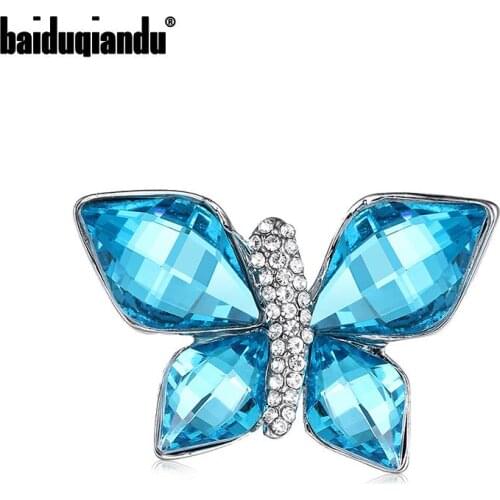 Baiduqiandu Brand New Arrival Light Blue Glass Crystal Butterfly Brooch Lapel Pins Dress Jewelry Accessories