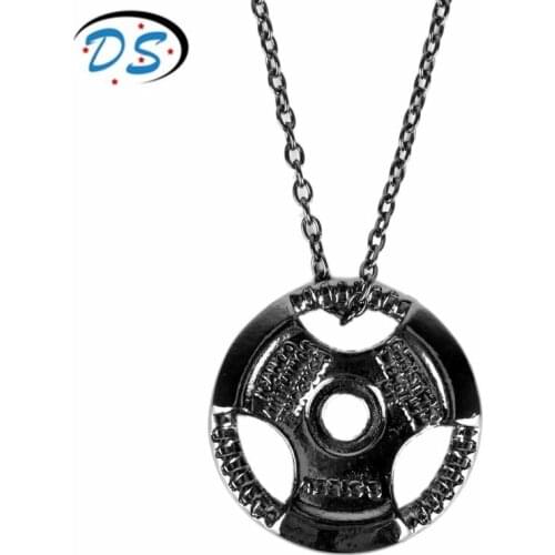 Alloy Barbell Pendant Dumbbell Stainless Steel Necklace Gym Fitness Bodybuilding Necklace Men Women Necklace Collier