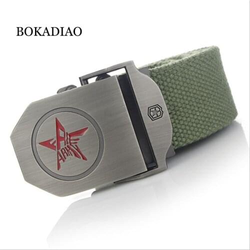 BOKADIAO Men&Women Military Canvas belt luxury Red star Metal buckle jeans belt Army tactical belts for Men waistband strap male
