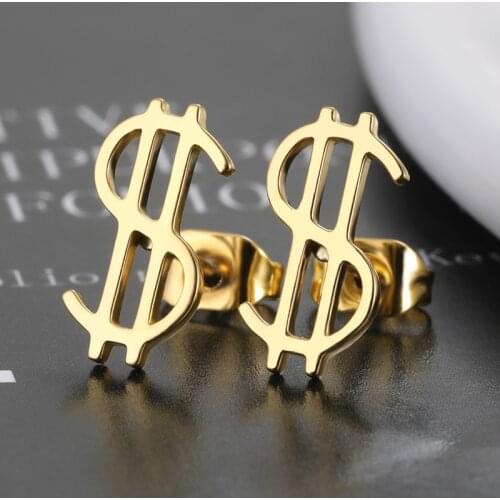 Stainless-Steel Dollar Sign Earrings With Metal Fastness Simple Design New Trend Alloy Fine Accessories Hip Hop For Men Women