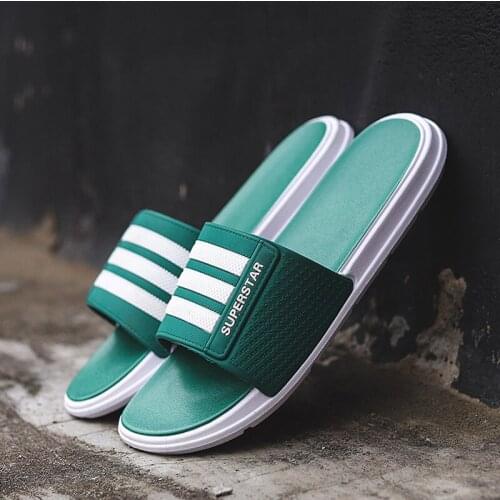 Mens Korean Sport Style Lignt Slippers Stripe Letter Outside Flip Flops Summer Plus Size 45 Thick Sole Indoor Bathroom Footwear