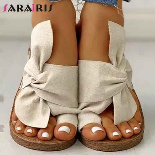 SaraIris Bowknot Beach Flock Slippers Women Fashion Slippers Ladies Slip On Casual Leisure Flat Shoes