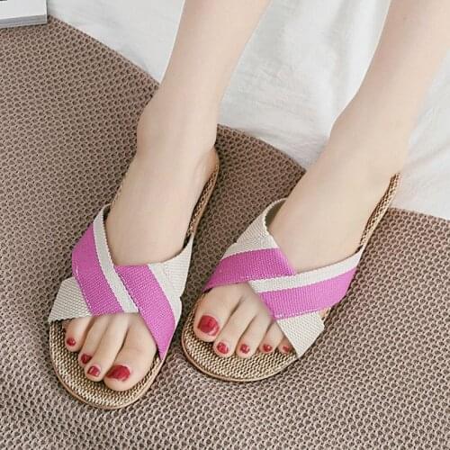 Suihyung Summer Slippers Women Breathable Flax Indoor Slides Female Casual Beach Shoes Non-slip Linen Ladies Sandals Flip Flops