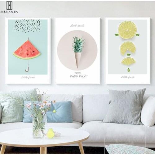 Modern Summer Vibe Representative Fruits Watermelon Umbrella Lemon Pineapple Leaf Wall Art Decorative Paintings For Room Decor