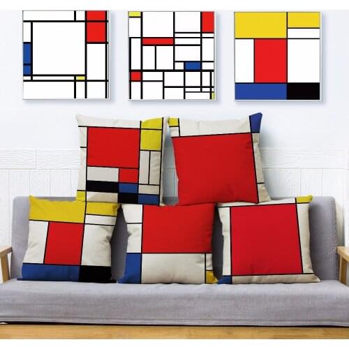 Yellow Geometric Stitching Throw Pillow Cover 45*45cm Square Cushion Covers Linen Pillows Cases Home Decor Pillow Case