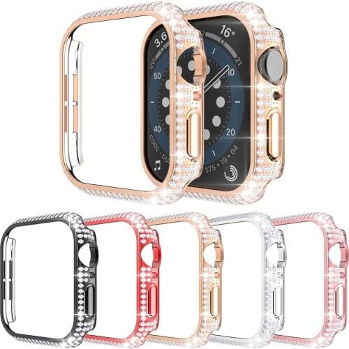 Women High Quality Diamond PC Case for Apple Watch 40mm 44mm 38mm 42mm Cover Series 6 SE 5 4 3 Bumper for Iwatch Slim Frame