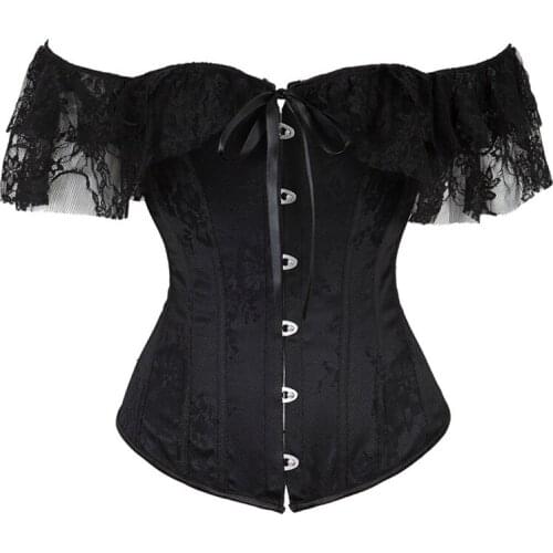 WYS.JL Black White Bow Tie Corset Top Plus Size S-2XL Woman Sexy Lace Gothic Style Corset
