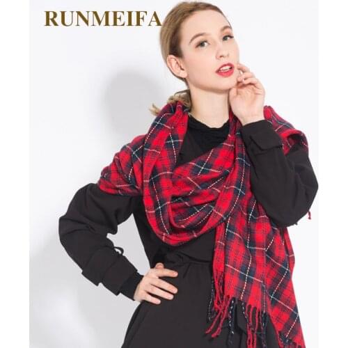 2019 New winter warm scarf Women plaid thicken blanket shawls and wraps wool pashmina long tassels cashmere foulard Femme