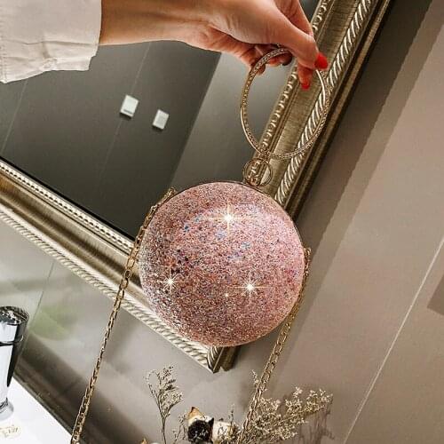 2021 2021 Women Evening Day Clutch Colorful Crystal Diamonds Round Ball Shaped Clutches Handbag Wedding Purse Chain Shoulder Bag
