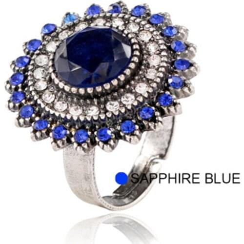 New Bohemian Retro Silver Sunflower Opening Adjustable Crystal Ring Engagement Ring Ladies Party Fashion Jewelry Gift