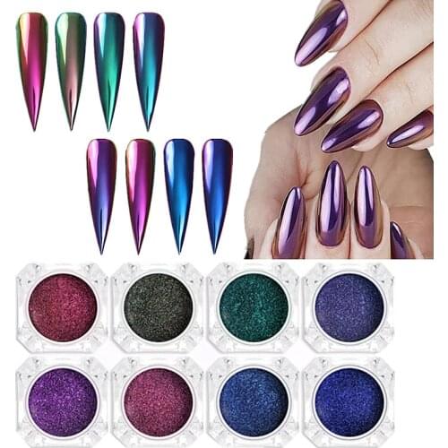 0.3g/Box Chameleon Mirror Laser Nail Glitter Powders Auroras Effect Nail Art Chrome Pigment Dust DIY Design Decoration