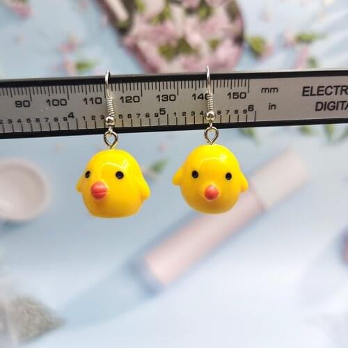 1Pair Funny Cute Yellow Chicken Earrings Girl Trendy Geometric Simulated Animal Drop Dangle Earing for Women Ladies EC111