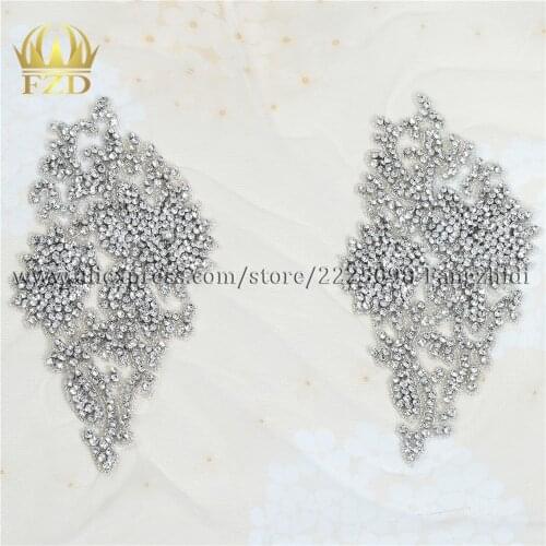 1 pair Heavy Rhinestones Sewing on Crystal Beaded Iron On Beaded Patch Rhinestone Trim for Wedding Bridal Dress Clothes