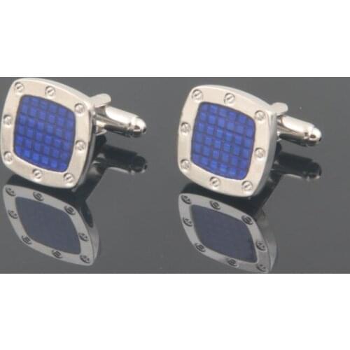 10pairs/lot Elegant Silver Copper Cufflinks Blue Grid Pattern Cuff Links Business Style Suit Cuff Button Mens Jewelry Accessory