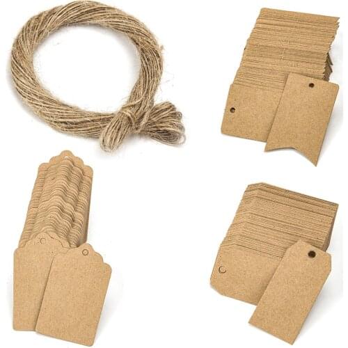 100pcs/lot Kraft Paper Tags with Hemp Rope Price Labels Clothes Hanging Card Blank Note Pack Gift Decor Party Craft DIY Handmade