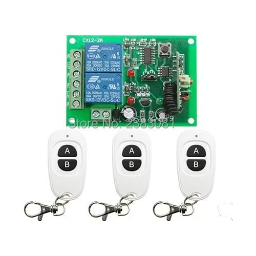 DC12V 2CH RF Wireless Mini Switch Relay Receiver Remote Controllers & 3* White AB keys Waterproof Transmitter Toggle Momentary