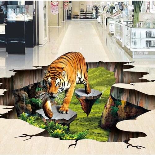3D Stereo Lifelike Tiger Flooring Mural Wallpaper Park Outdoor 3D Floor Tiles Sticker Non-slip Waterproof Thickened 3D Wallpaper