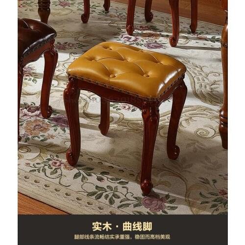 American Dining Stool Solid Wood Adult Square Stool Cushion Living Room Coffee Table Stool Leather Bench European Restaurant Din