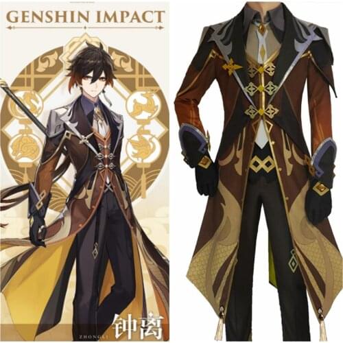 Anime Cosplay Costume Game Genshin Impact New Member Zhong Li Project Rock King Windbreaker Shirt Pants Accessories Suit Men Top