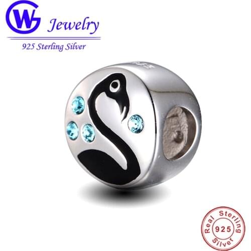 GW Animal Beads Sterling Silver Flamingo Dog Cat With Blue Stone Charms fit Original Bracelet Round Sharp DIY Jewelry Making