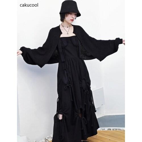 Cakucool 2021 Retro With Knitted Cardigan Womens Dark Party Loose Size Bat Sleeve Shawl Womens Sweater