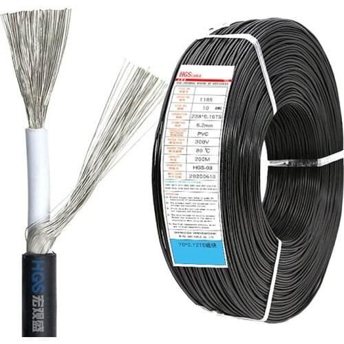 Black UL1185 Single Core Shielded Wire 28 26 24 22 20 18 16 14 12 10AWG Tinned Copper Electronic Wire 300V