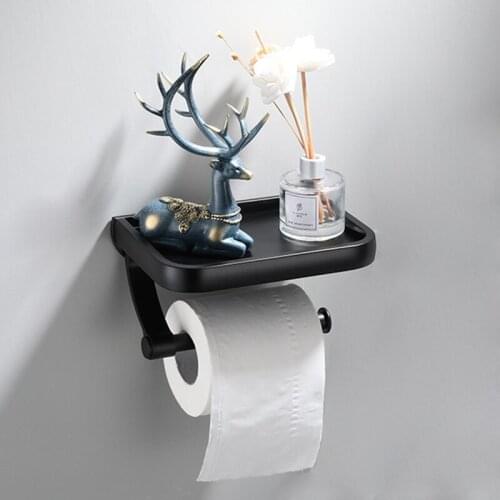 Toilet Paper Holder Phone Storage Black Bathroom Accessories Tissue Holder Towel Rack Toilet Roll Dispenser With Bathroom Shelf