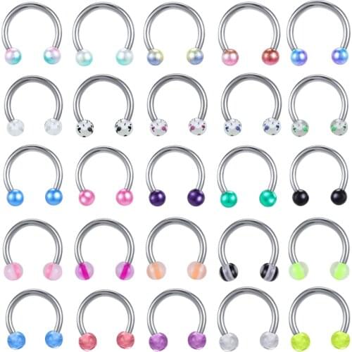 AOEDEJ 5pcs/lot 316L Stainless Steel Nose Rings Acrylic Horseshoe ball Nose Septum Piercing Tragus Helix Piercing Cartilage