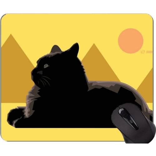 Mouse Pad with Stitched Edge,Cubism Egyptian Sun Cat Pyramid Non-Slip Rubber Base Mousepad