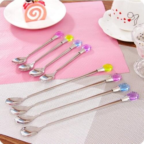 Colorful Drop Type Stainless Steel Ice Cream Ladle Coffee Spoon 5Pcs/Lot Honey Mixing Spoons