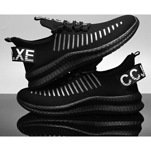 Mens Shoes Fashion Lightweight Mesh Breathable Sneakers Outdoor Leisure Slow Walking Running Non-slip Black Large Size 39-46
