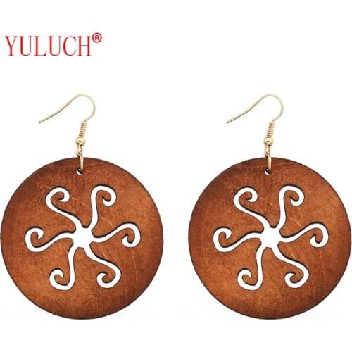YULUCH African natural wooden openwork rune round pendant for fashion womens jewelry earrings accessories gifts