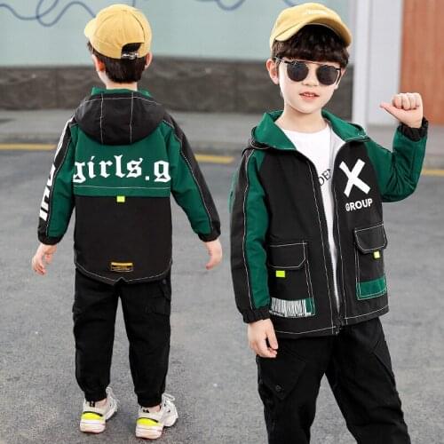 Cool Letters Spring Autumn Boy Coat Overcoat Top Kids Costume Teenage Gift Children Clothes High Quality Plus Size