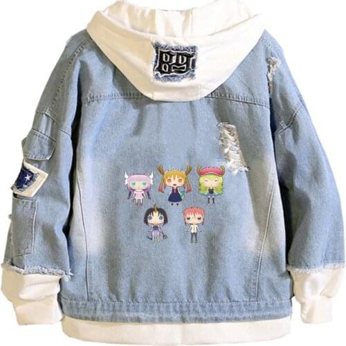 Anime Miss Kobayashis Dragon Maid Coat Teens cowboy Cosplay Jacket Men Women Casual Denim Hooded Loose coat Cartoon Hooded
