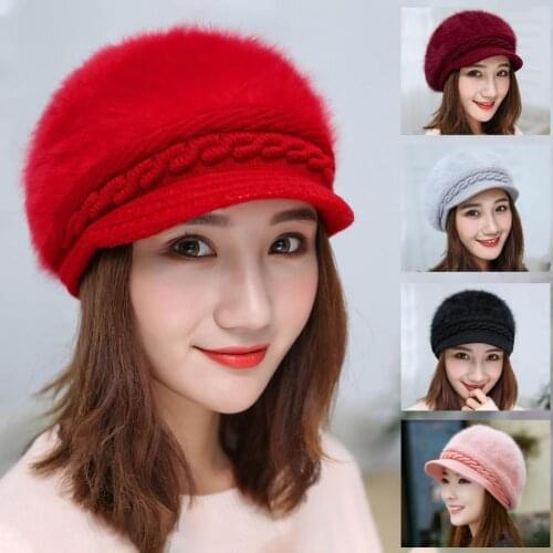 HOT SALES!!! Autumn Winter Outdoor Casual Beanies Knitted Faux Rabbit Fur Warm Beret Cap Hat