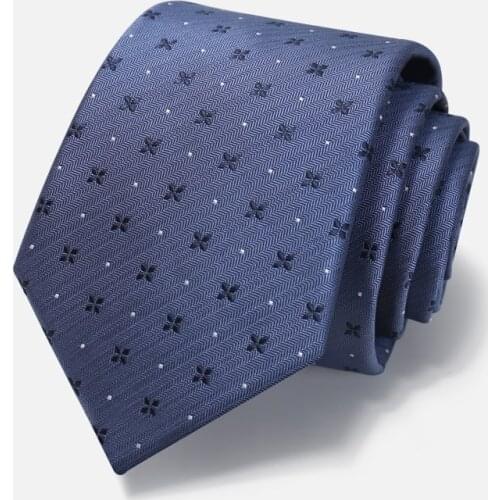 2020 Brand New Fashion High Quality Men 7CM Flower Pattern Dark Blue Necktie Work Formal Suit Neck Tie for Men with Gift Box