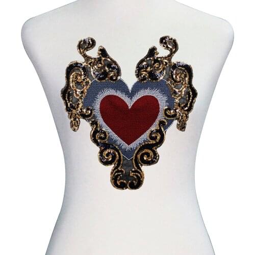 10pieces Beaded Gold Sequin Paillette Heart Pattern Patches Embroidery Applique Badges Clothes Decorated Craft Sewing TH684