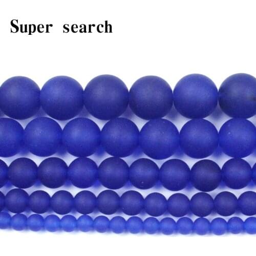 Natural Stone Round Smooth Loose Dark Blue Chalcedony Matte Stone Beads For Jewelry Making DIY Charm Bracelet Necklace Handmade