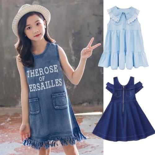 New Summer Girls Sleeveless Dress Kids Dresses Clothes Girl Turn Down Collar Princess Dress 1 2 3 4 5 6 Years Children Clothing