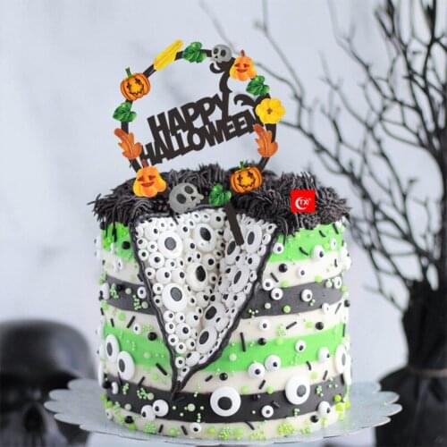 New Acrylic Halloween Cake Toppers Scary Pumpkin Skull Happy Halloween Baking Cakes Decorated for Halloween Party Cake Toppers