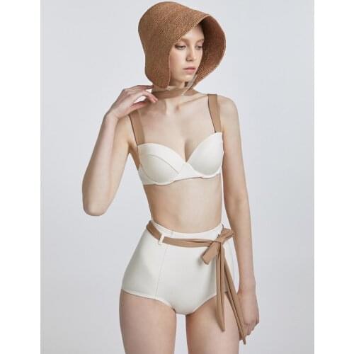 New French Vintage High Waist Bikini Two Piece Swimsuit For Women Push Up Sweet Sexy Swimwear Free Shipping