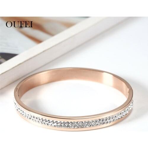 OUFEI Stainless Steel Jewelry Rose Gold Cuff Bracelets Bangles For Women Fashio Summer Jewellery Accessories Free Shiping