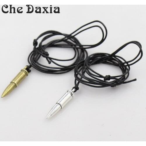Fashion black Wax cord Adjustable Long Alloy bullet necklace For Mens necklace