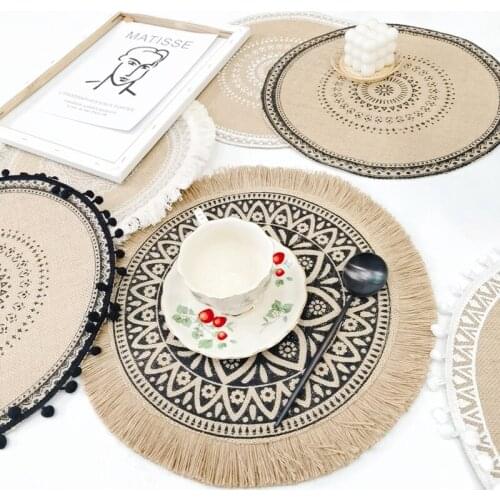 Nordic Placemats Ins Table Mat Non-slip Tableware Pad Insulation Cup Coaster Tassel Tea Cup Mats Round Coasters Kitchen Decor