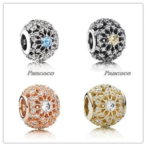 925 Sterling Silver Charm Openwork Rose Inner Radiance With Crystal Beads Fit Pandora Bracelet & Necklace Diy Jewelry