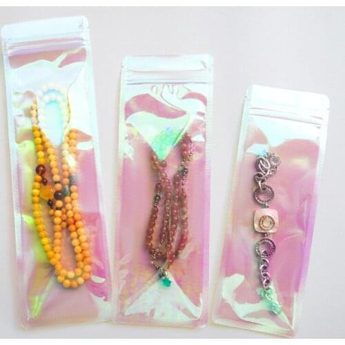 10Pcs Hologram Sealed ziplock laser bag for earrings ring Clear Makeup Bags food material cosmetic packaging bags