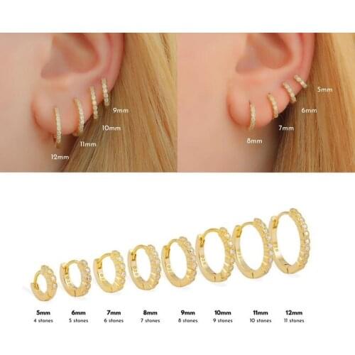 Inner diamater 6mm 8mm 10mm Bezel cz round circle huggie lady earring 100% 925 sterling silver minimal jewelry wholesale