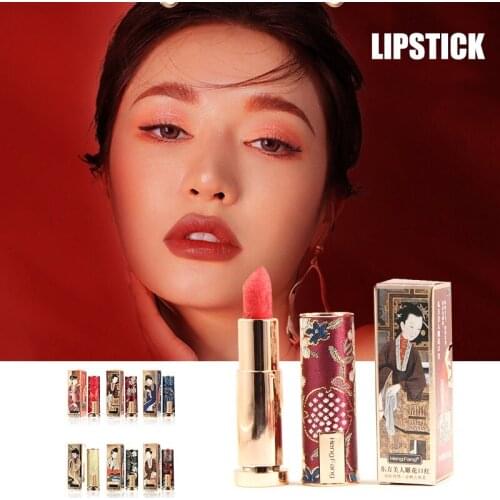 High Quality Oriental Beauty Carved Lipstick Chinese Style Makeup Set Box Velvet Matte Moisturizing Matte Student